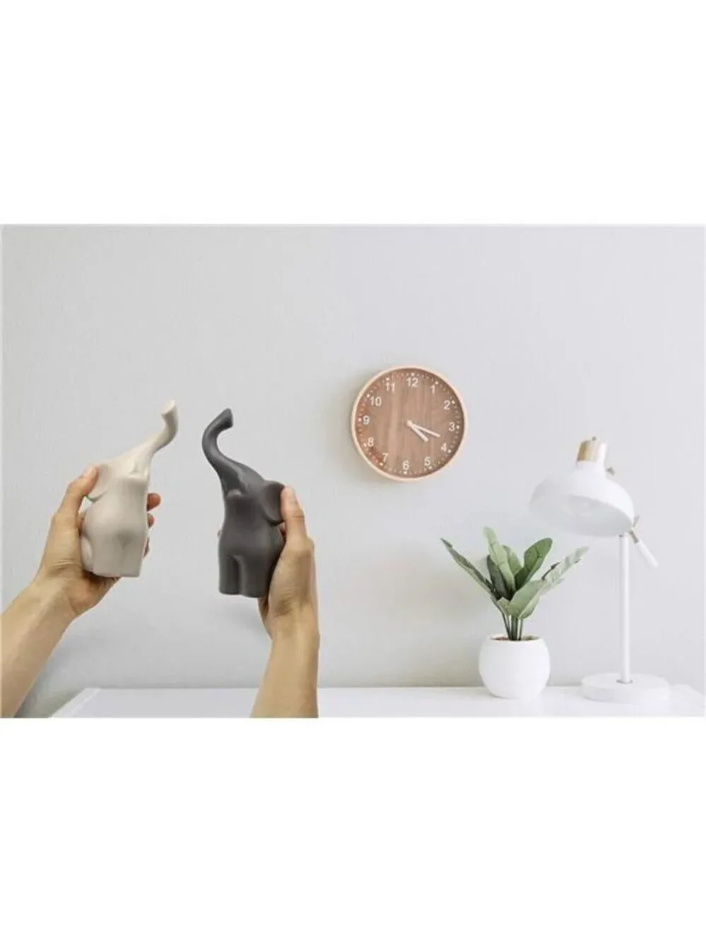 Ceramic Elephant Figurine Set Beige Grey Love Decor Gift for Her Home Table